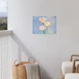 Tulpen - Roze accenten - Blauw tuinposter los doek klein -sfeer8