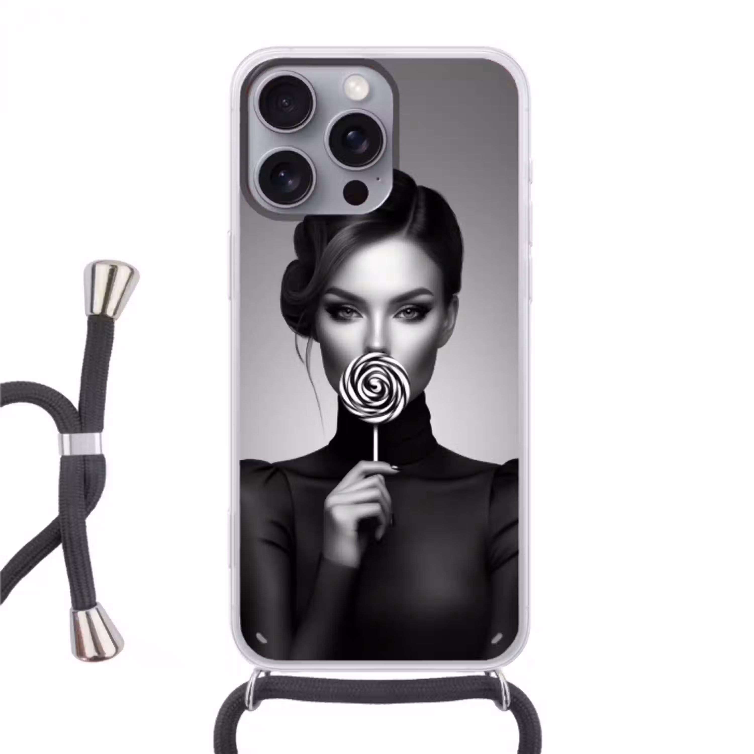 Vrouw - Lolly - Zwart Hoesje iPhone 16 Pro Max met koord klein -3d