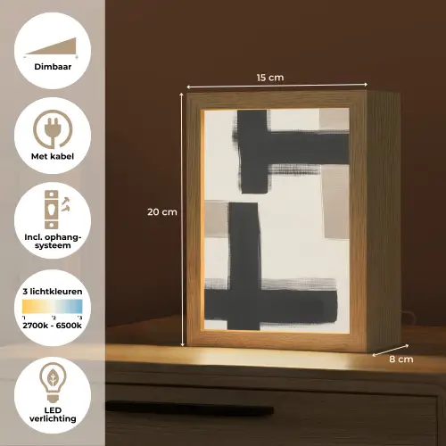 Zwart - Abstract - Japandi Light Box met kabel (Tafellamp) klein -USP_NL
