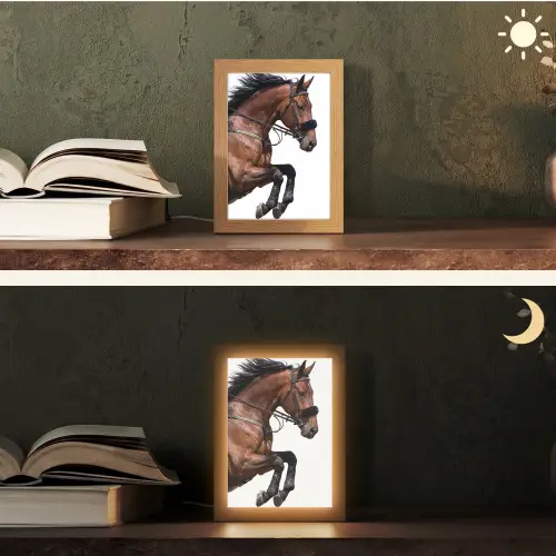 Paard - Springen - Modern Light Box met kabel (Tafellamp) klein -sfeer3