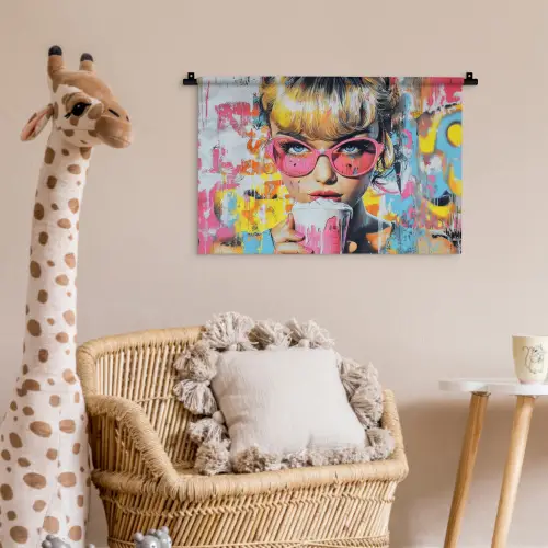 Expressief - Milkshake - Vrouw - Felle kleuren Wandkleed katoen klein -wsfeer5_kind