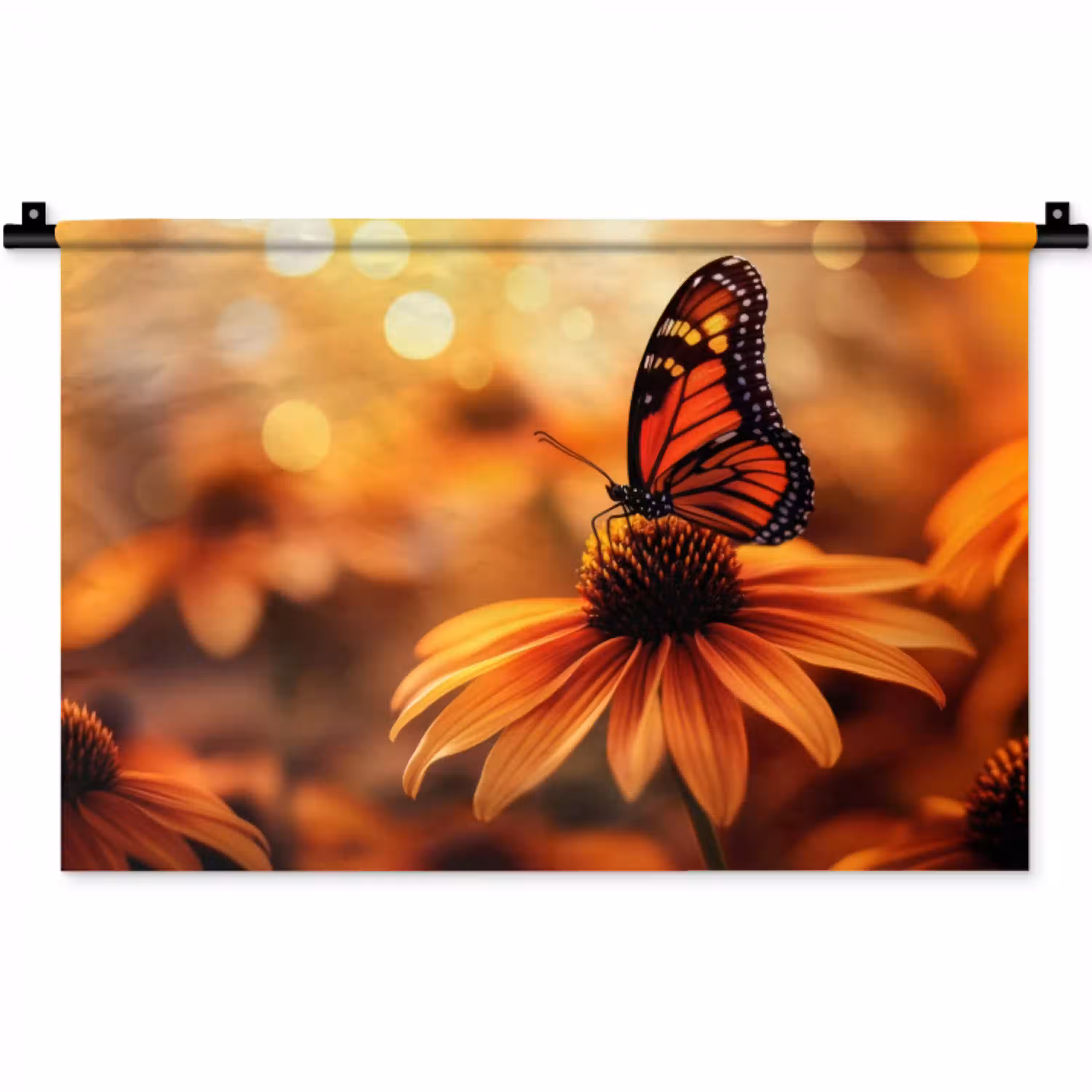 Vlinder - Bloemen - Oranje Wandkleed katoen klein -zz3d