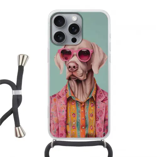Hond - Overhemd - Bloemen - Bril Hoesje iPhone 16 Pro Max met koord klein -3d