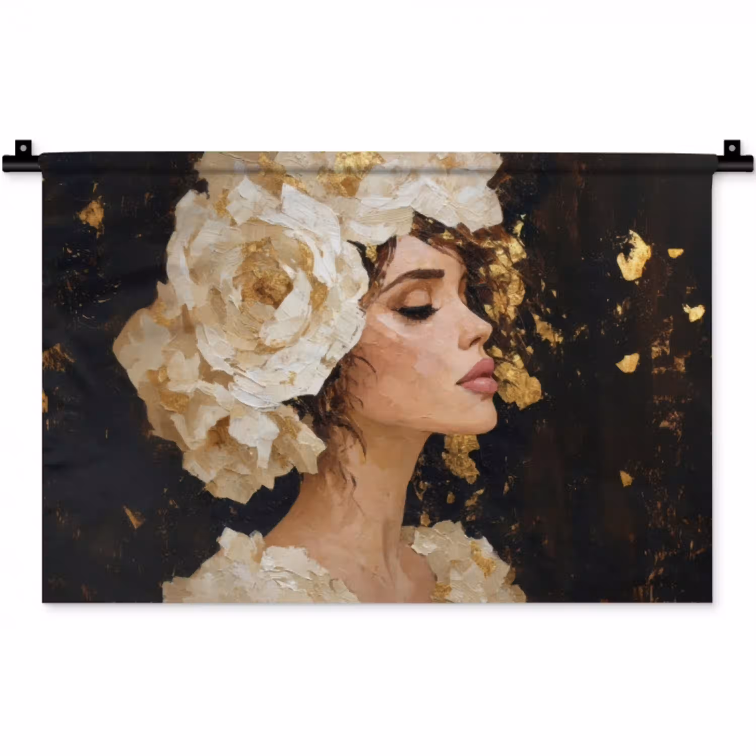Abstract - Vrouw - Bloemen - Wit Wandkleed katoen klein -zz3d