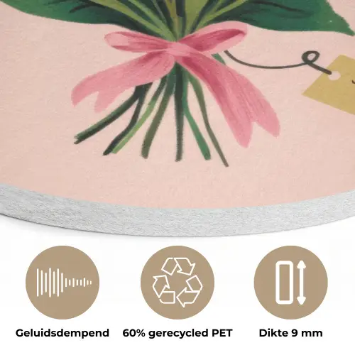 Margrieten - Boeket - Strikje - Roze Akoestische PET Vilt - Rond klein -closeup_NL