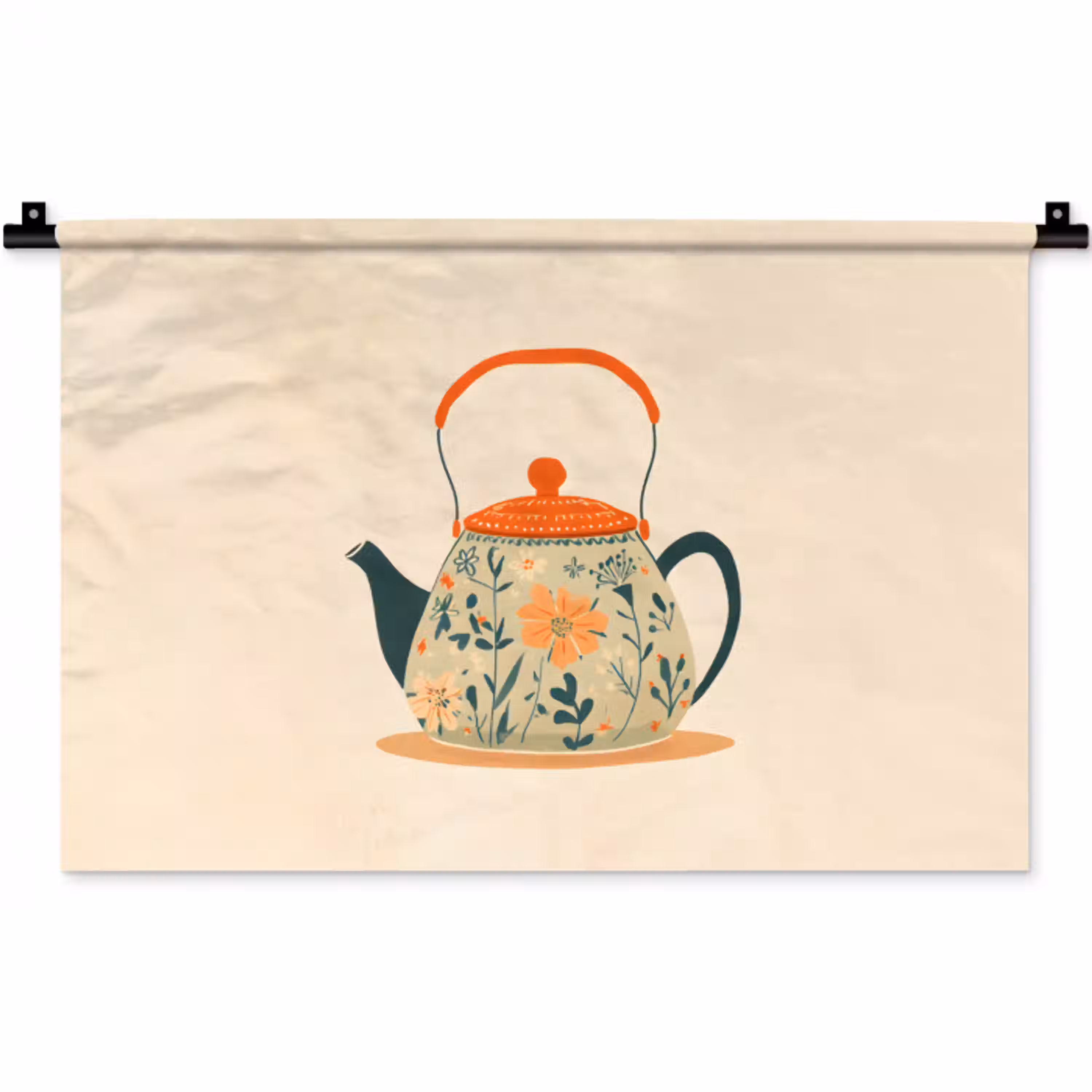 Oranje - Theepot - Bloemen - Bladeren Wandkleed katoen klein -zz3d