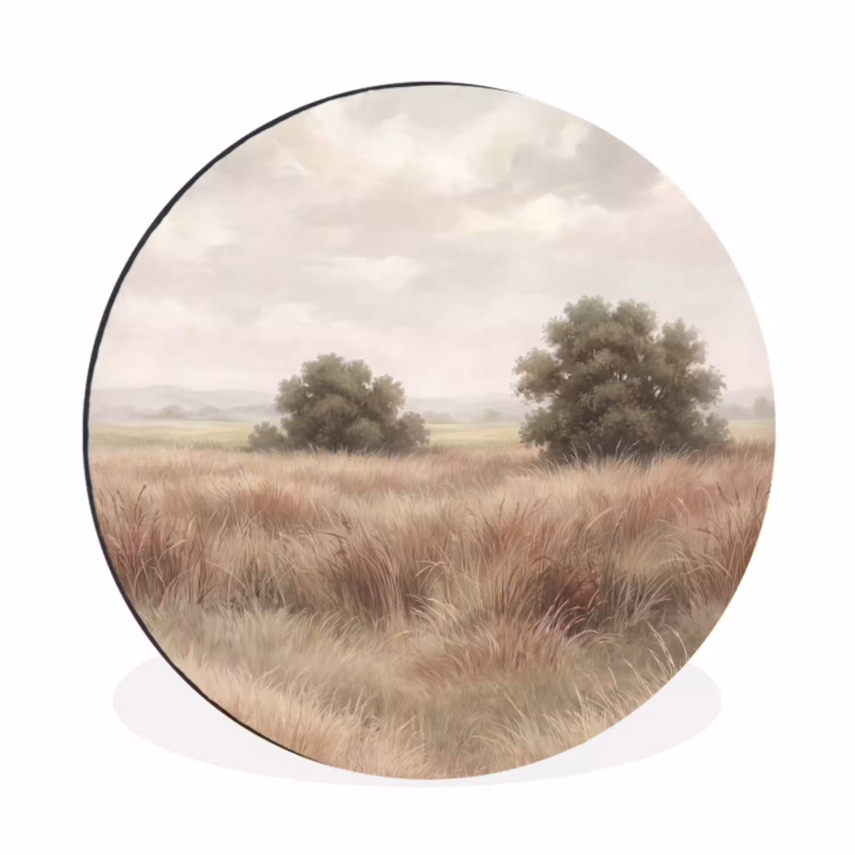 Landschap - Minimalistisch - Beige Wandcirkel aluminium klein -3d