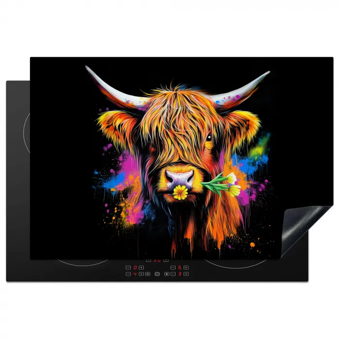 Schotse Hooglander - Graffiti - Kleurrijk - Bloem - Dieren Inductie beschermer vinyl 3mm klein -3d