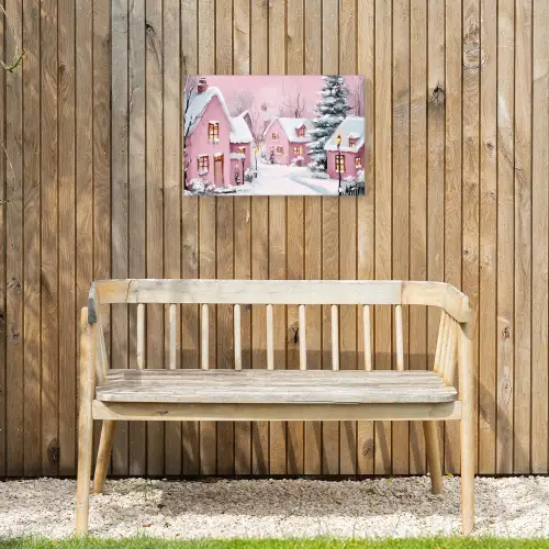 Kerstdorp - Roze - Winter - Sneeuw - Huizen Tuinposter op houten frame 2 cm dik klein -sfeer4