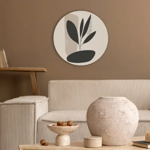 Plant - Beige - Japandi Akoestische PET Vilt - Rond klein -sfeer1