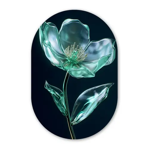 Bladeren - Bloem - Glazen - Donkerblauw Wandcirkel Ovaal Glas middel -3d