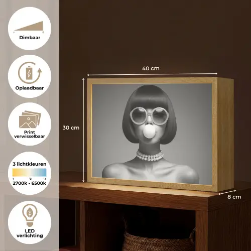 Vrouw - Zwart Wit - Ketting - Zonnebril Light Box met batterij (Wandlamp) middel -USP_websiteoverzichtNL