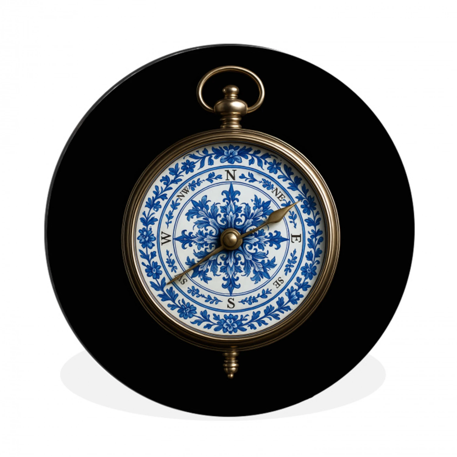 Kompas - Delfts blauw - Zwart Wandcirkel aluminium klein -3d