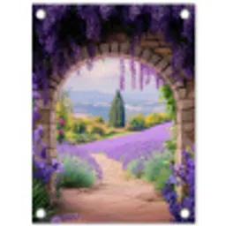 Doorkijk - Lavendel - Bloemen - Paars - Poort tuinposter los doek klein -3d