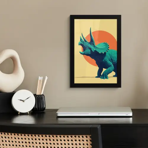 Triceratops - Cirkel - Oranje - Hoorns fotolijst zwart zonder passe partout klein -sfeer1