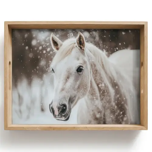 Paard - Wit - Winter - Natuur - Sneeuw - Dieren Dienblad Rechthoek middel -z3d_shopping
