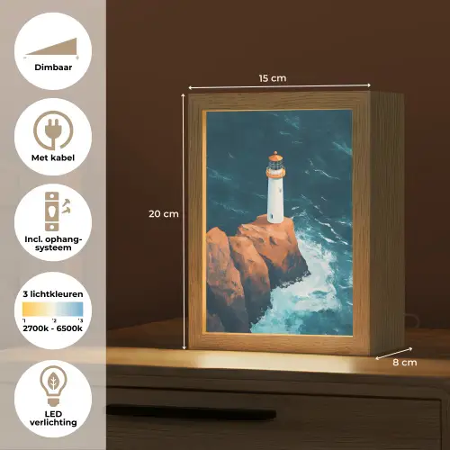 Vuurtoren - Rots - Zee - Golven Light Box met kabel (Tafellamp) klein -USP_NL
