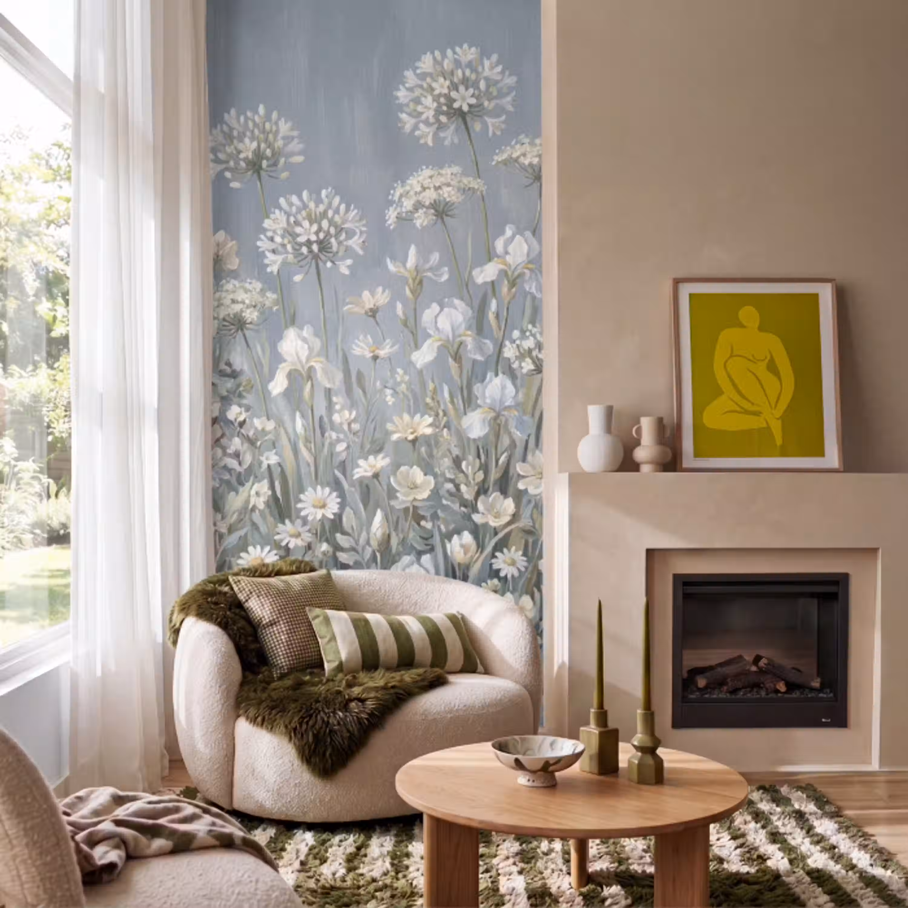 Bloemen - Botanisch - Blauw Behang Vlies klein -sfeer2