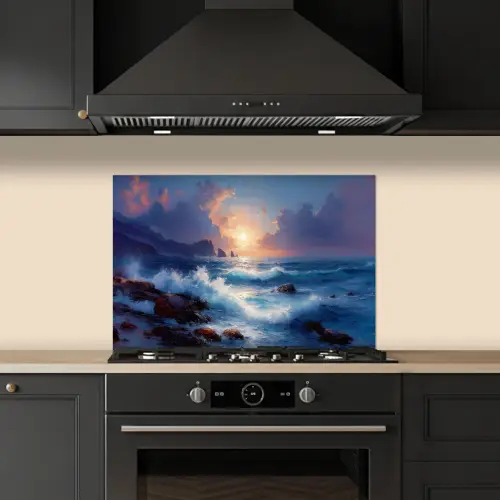 Golven - Zee - Kleurrijk - Rotsen keuken achterwand spatscherm klein -sfeer1