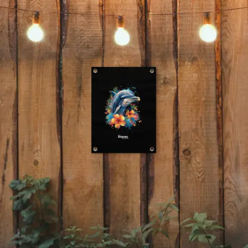 Dolfijn te midden van graffiti bloemen tuinposter los doek klein -sfeer1