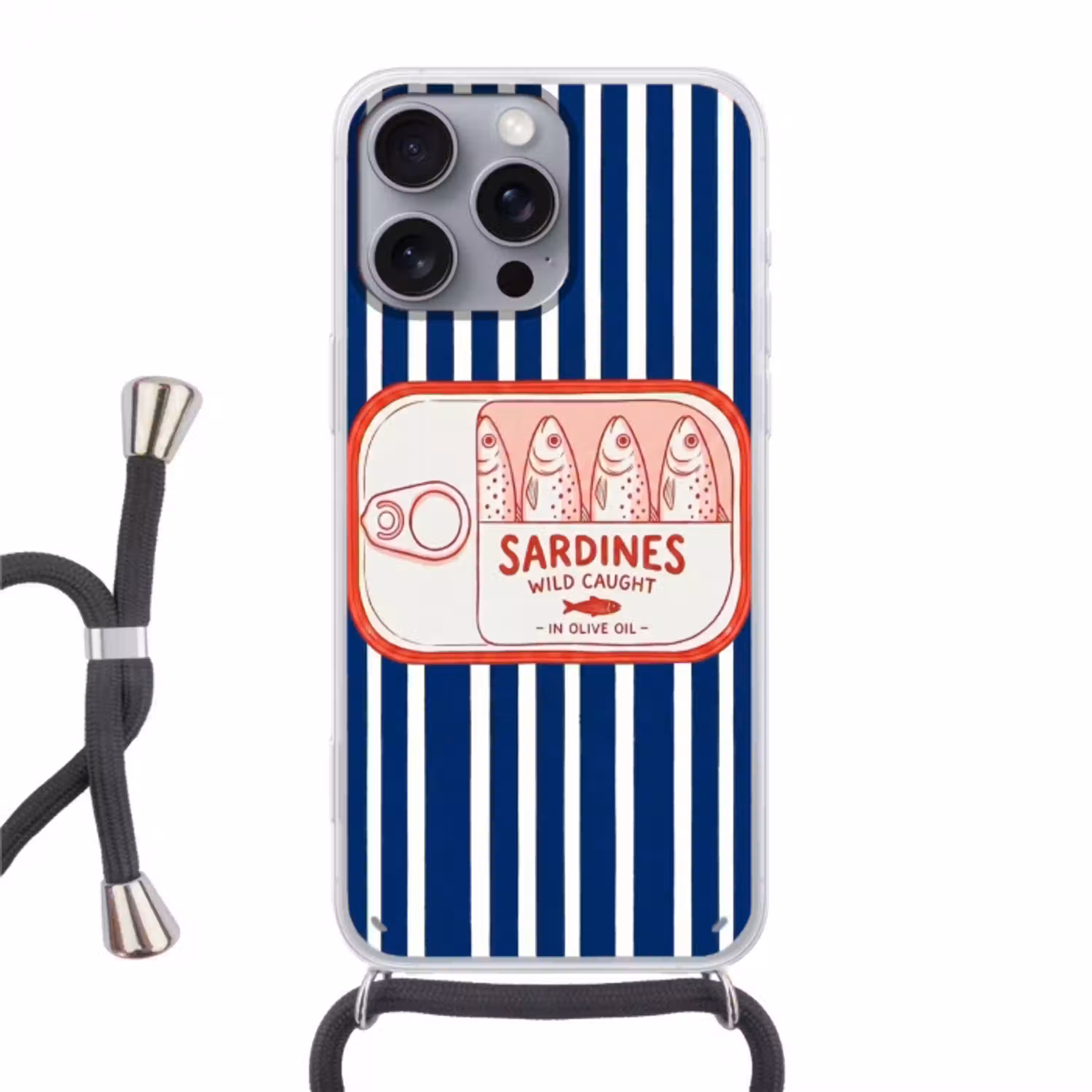 Eten - Vis - Blik - Illustratie - Rood Hoesje iPhone 16 Pro Max met koord klein -3d