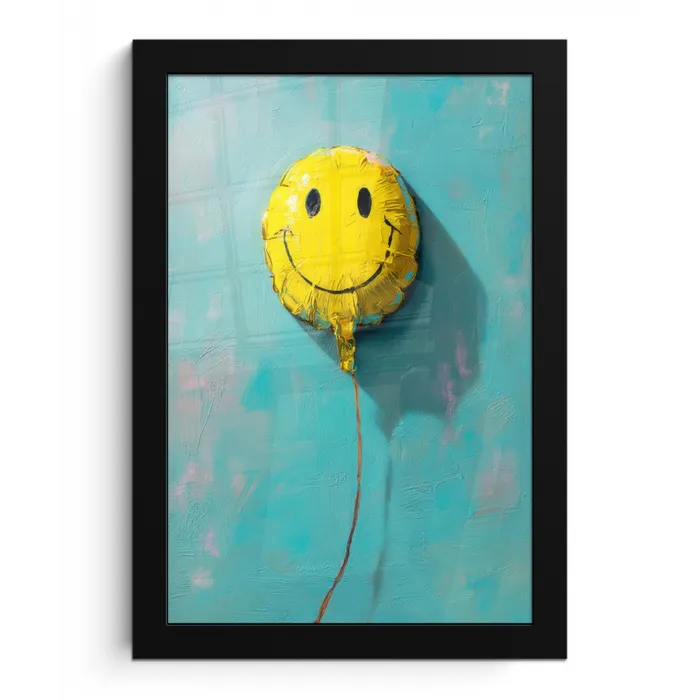 Ballon - Geel - Smiley fotolijst zwart zonder passe partout klein -3d
