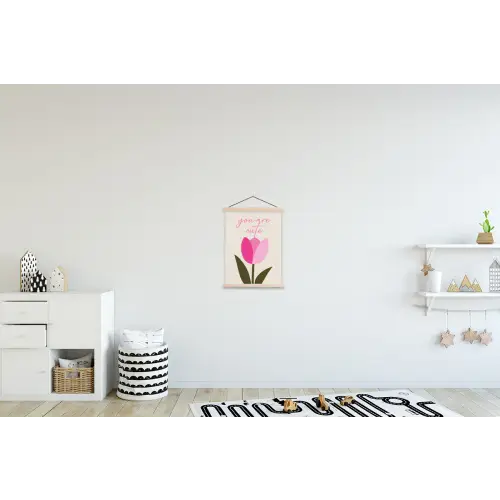 Tulp - Roze - Valentijn - Bloem textielposter latten blank klein -kinderkamer