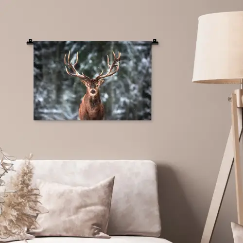 Hert - Winter - Sneeuw - Bos - Natuur - Dier Wandkleed katoen klein -sfeer4