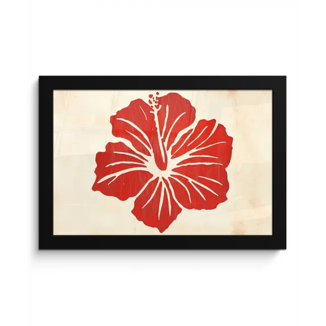 Rode hibiscusbloem - Textuur achtergrond - Beige fotolijst zwart zonder passe partout klein -3d