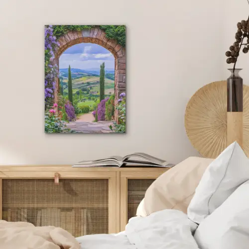 Doorkijk - Toscane - Landschap - Poort PET vilt klein -sfeer3