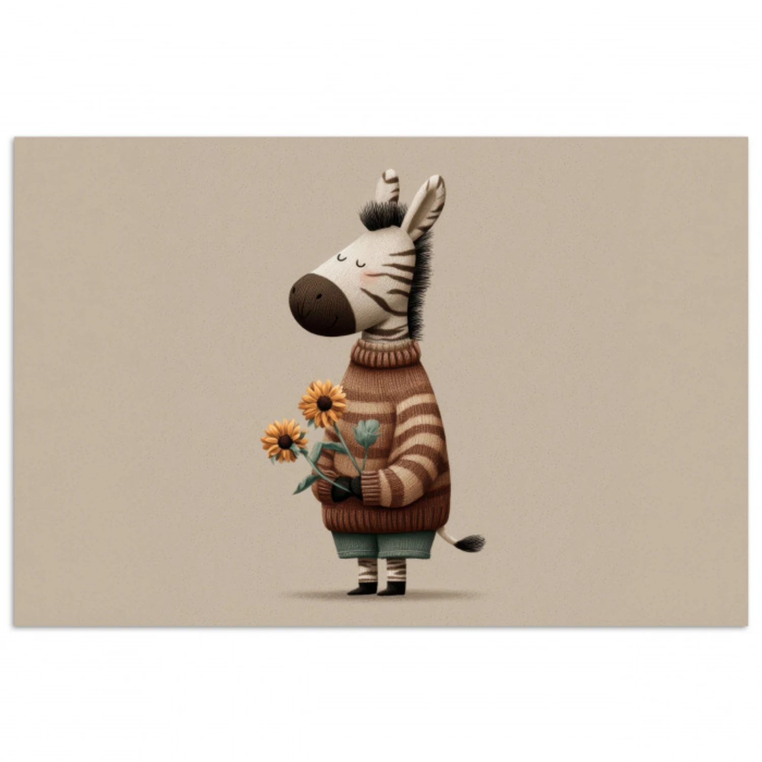 Zebra - Zonnebloemen - Warm poster papier klein -3d