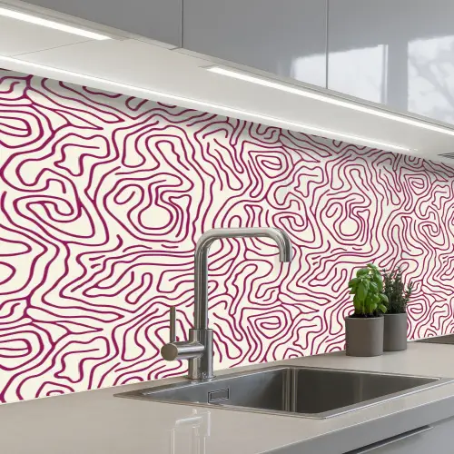 Kronkelende lijn - Magenta - Crème keuken achterwand 2 middel 871 -3d_schuin