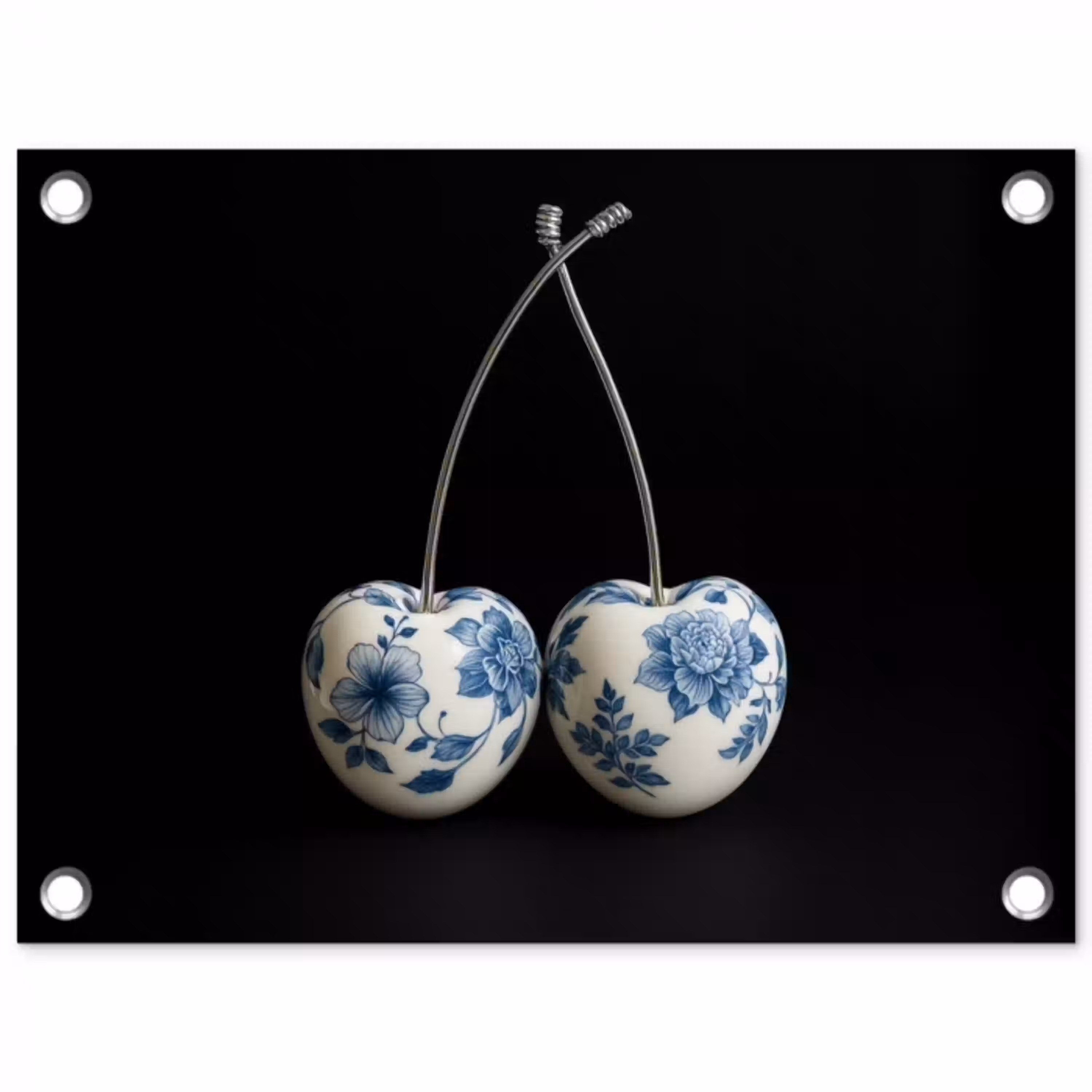 Kersen - Delfts blauw - Fruit tuinposter los doek klein -3d