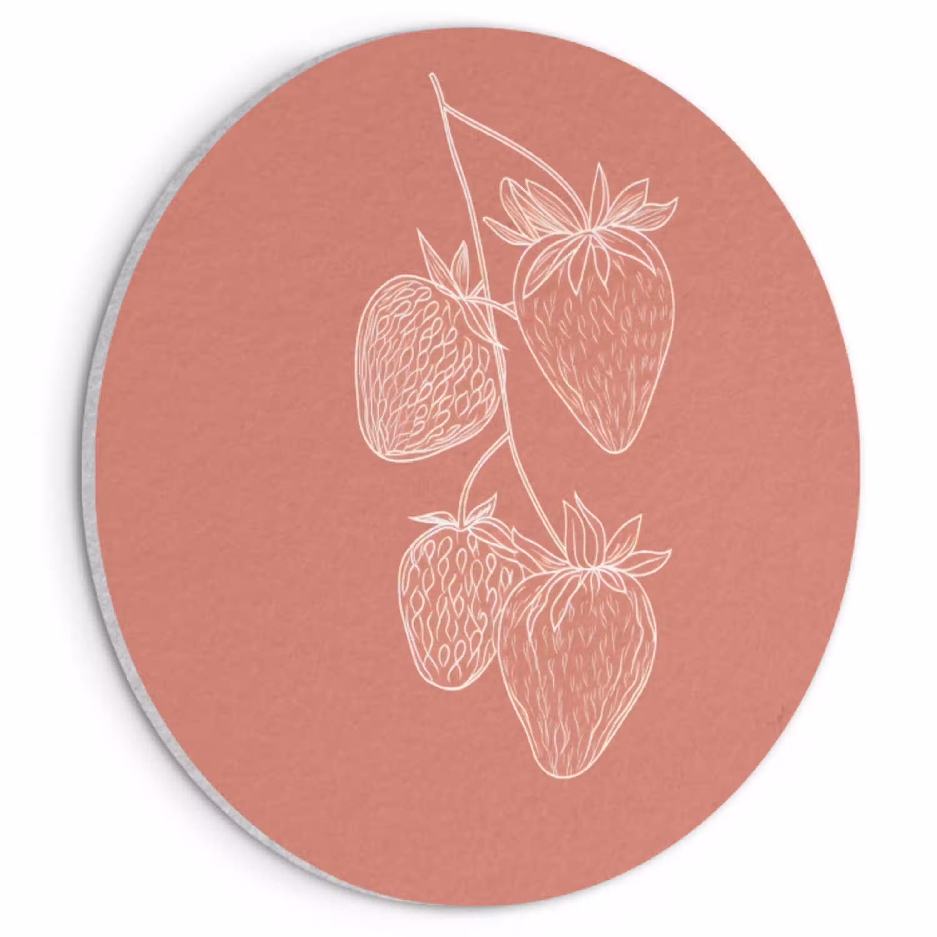 Minimalistisch - Illustratie - Aardbei - Tak Akoestische PET Vilt - Rond klein -3d