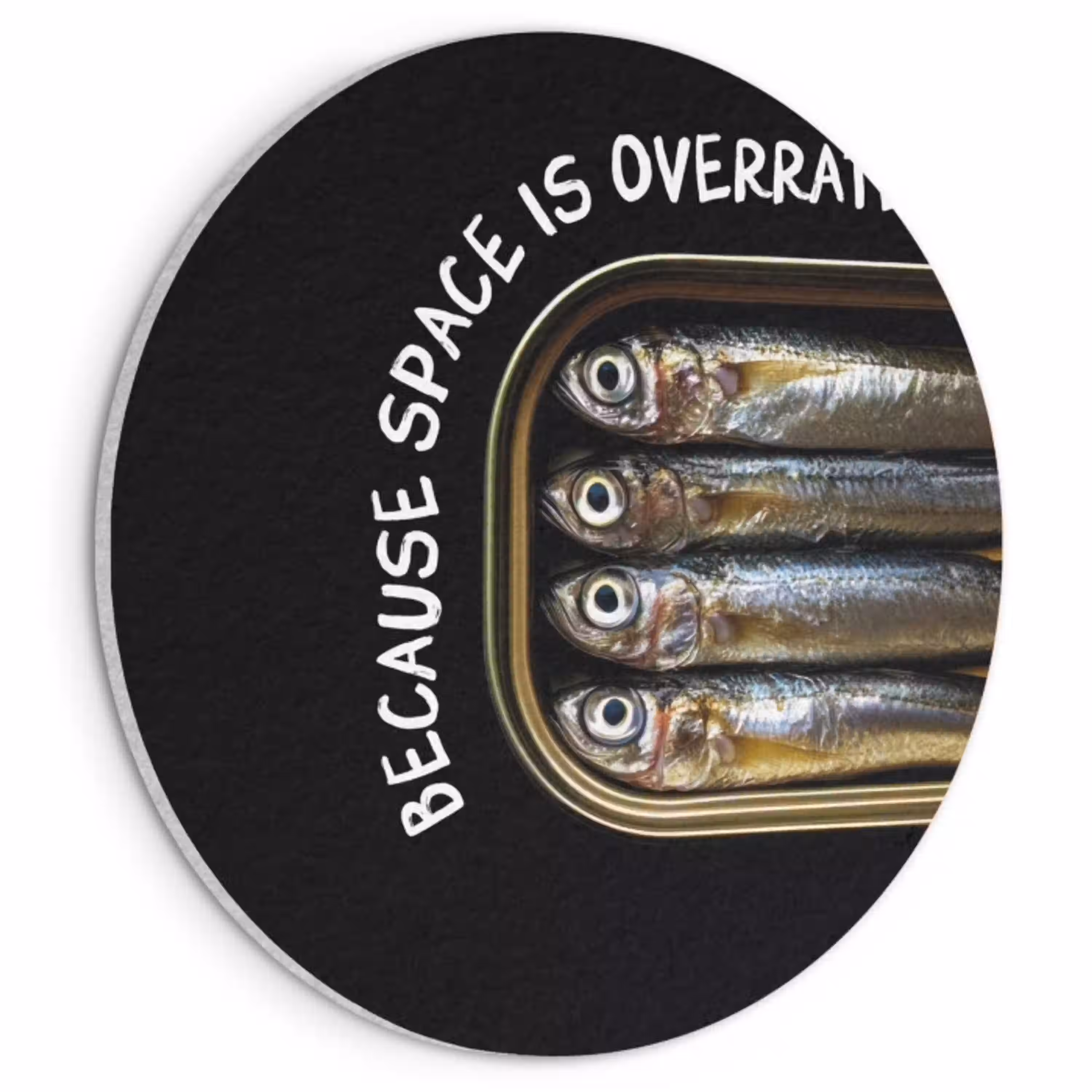 Sardines - Tekst - Vis - Blik Akoestische PET Vilt - Rond klein -3d