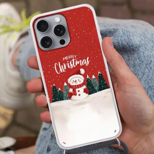 Kerstgroet - Sneeuw - Rood Hoesje iPhone 16 Pro Max met koord klein -sfeer3