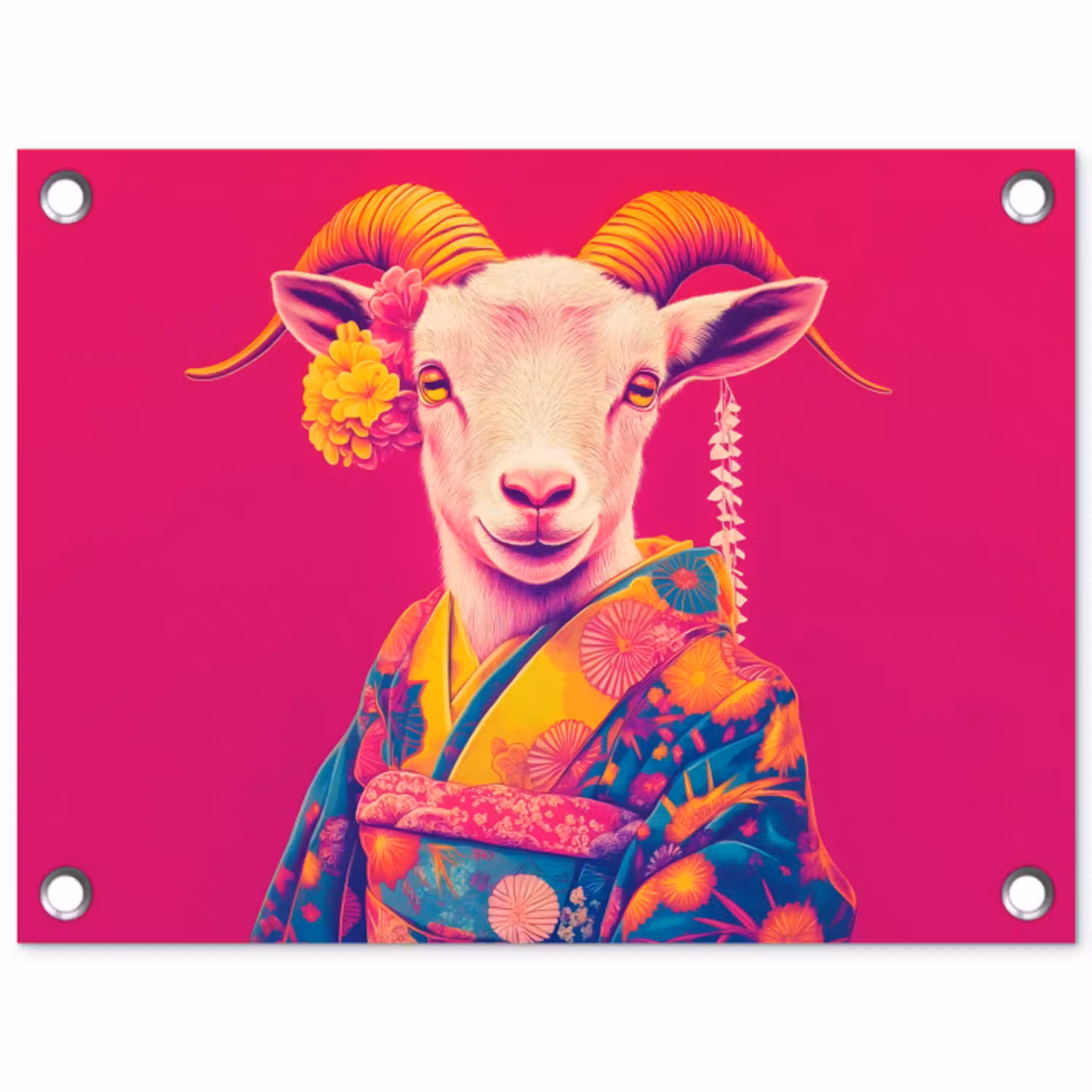 Geit - Hoorns - Kimono - Kleurrijk tuinposter los doek klein -3d