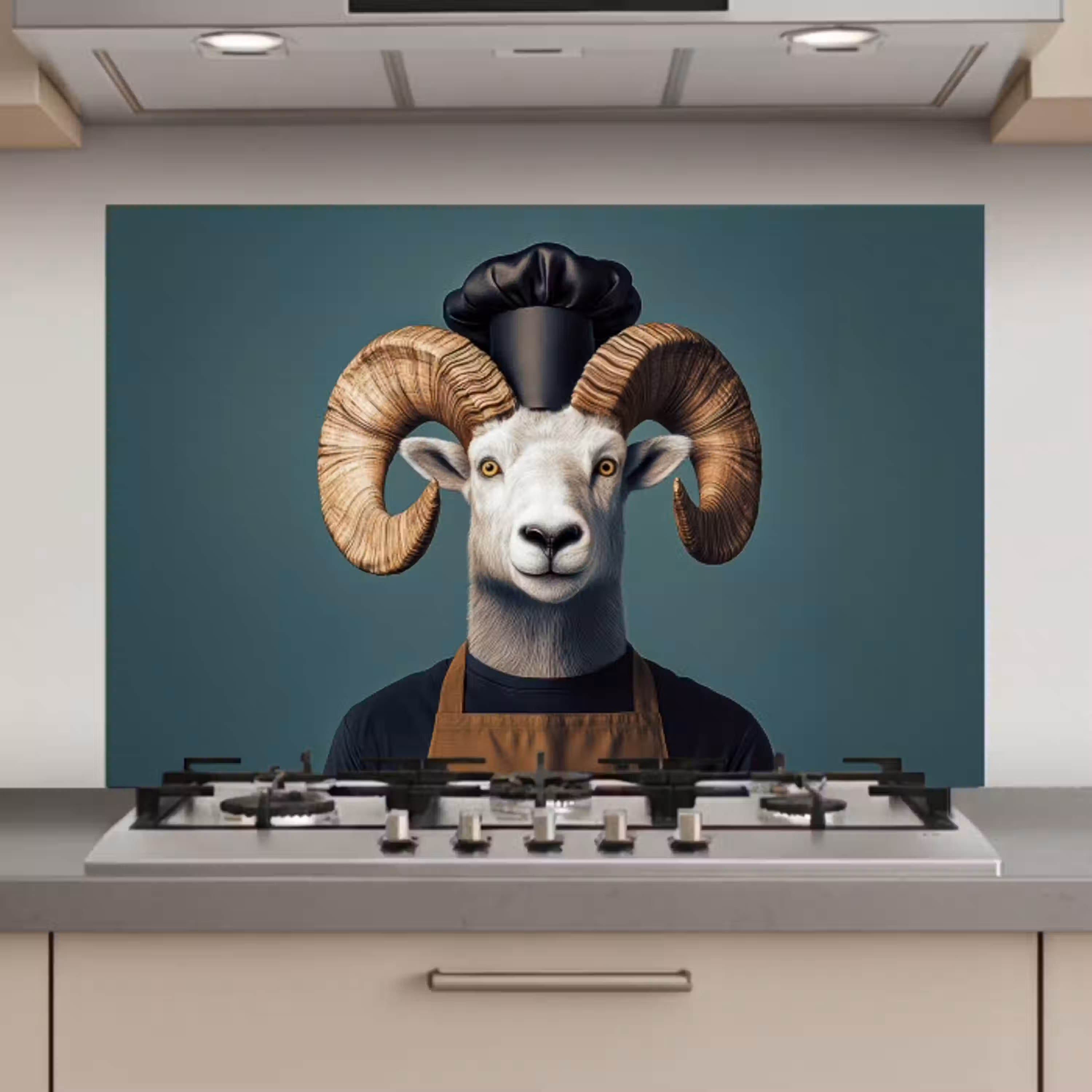 Geit - Hoorns - Kokskleding keuken achterwand spatscherm klein -3d_website