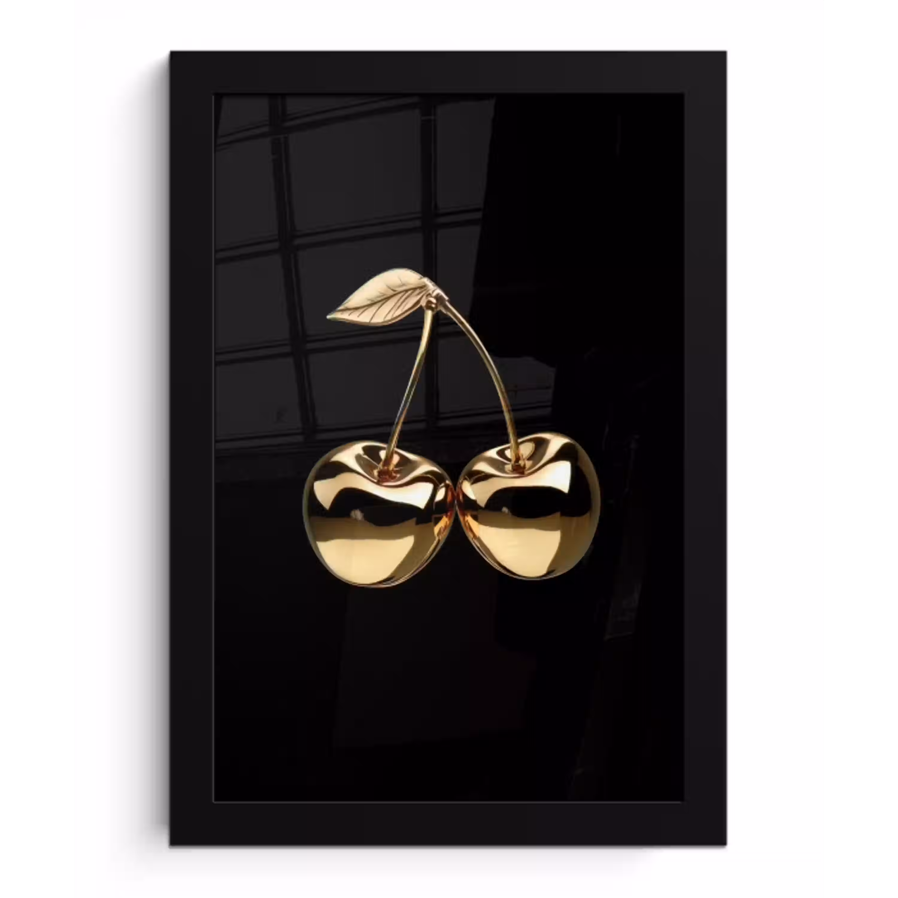 Kersen - Zwart - Goud - Chrome fotolijst zwart zonder passe partout klein -3d
