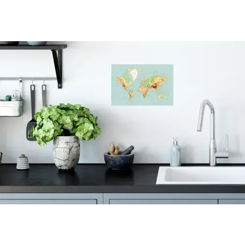 Wereldkaart - Realistisch - Blauw Muursticker klein -keuken