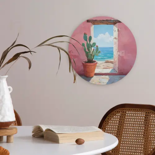 Zee - Roze - Cactus Akoestische PET Vilt - Rond klein -sfeer3