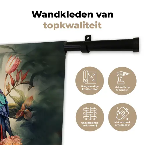 Toekan - Vogels - Bloemen - Natuur - Jungle Wandkleed katoen klein -sfeer2