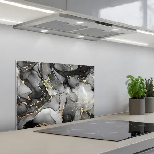 Marmer - Zwart - Goud - Grijs keuken achterwand spatscherm klein -3d_schuin