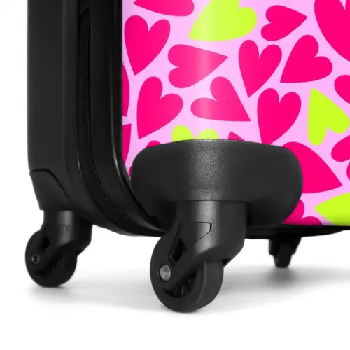 Roze en limoengroene hartjes op lichtroze achtergrond NBS - Handbagage koffer - Volwassenen Unisex middel -wiel