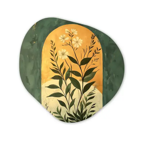 Plant - Bloemen - Wit Wandcirkel Organisch Plexiglas middel -3d