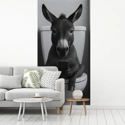 Ezel - Telefoon - Toilet - Zwart - Wit fotobehang vinyl groot -woonkamer