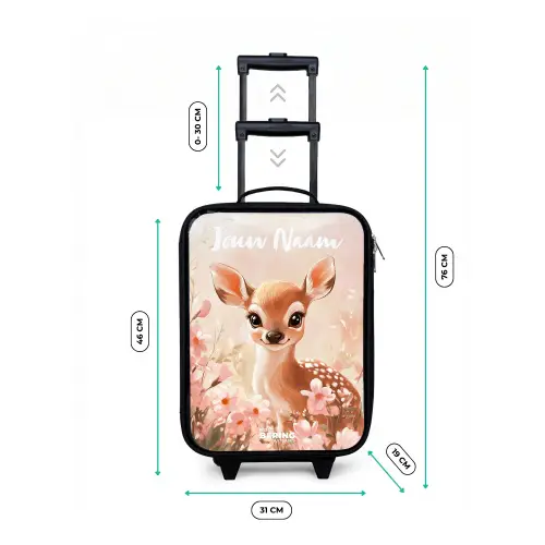 Hertje - Bloemen - Stippen - Roze Kinderkoffer - Zwart klein -productfoto_formaten