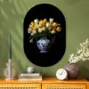 Geel - Tulpen - Vaas - Bloemen Wandcirkel Ovaal Glas middel -sfeer2