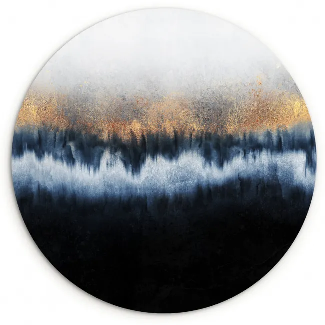 Abstract - Goud - Luxe - Blauw Wandcirkel kunststof plaat 5mm dik klein -3d