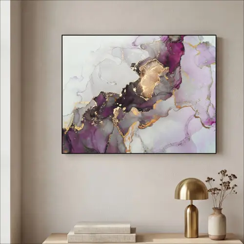 Marmer - Abstract - Goud - Paars Textielframe zwart klein -sfeer2
